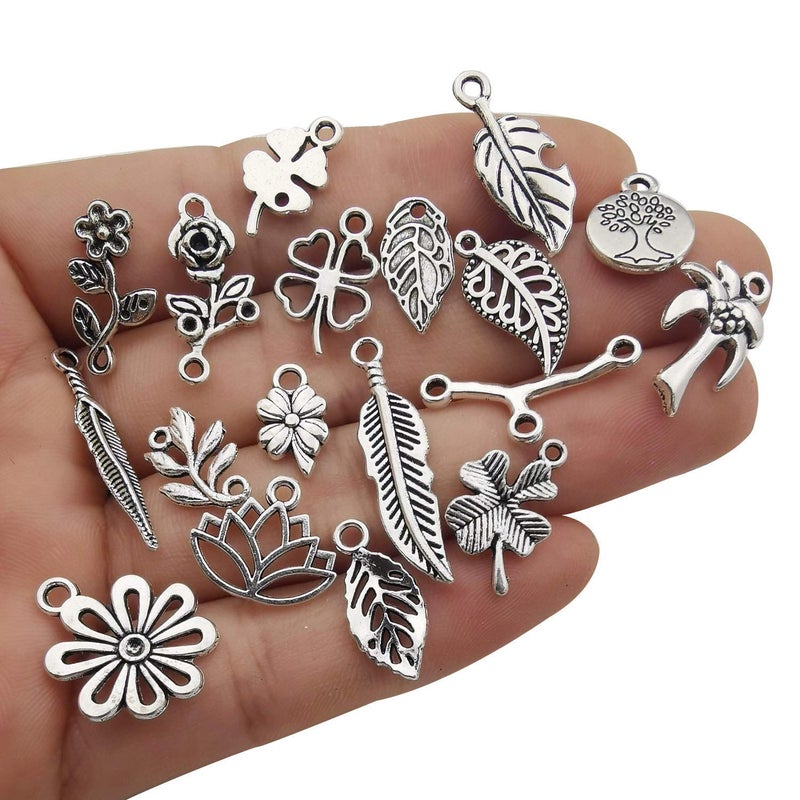 Youdiyla 100pcs Mix Silver Tree Flower Charms Collection, Bulk Mini Small Little Charms Metal Pendant Craft Supplies Findings for Necklace and Bracelet Jewelry Making (HM291) - Image 2